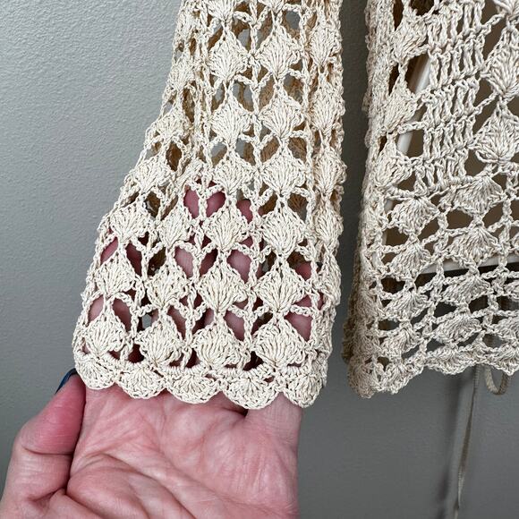 Gold Hawk Crochet Cardigan Ivory Small Boho Cottage Core Hippie Festival - Picture 6 of 9